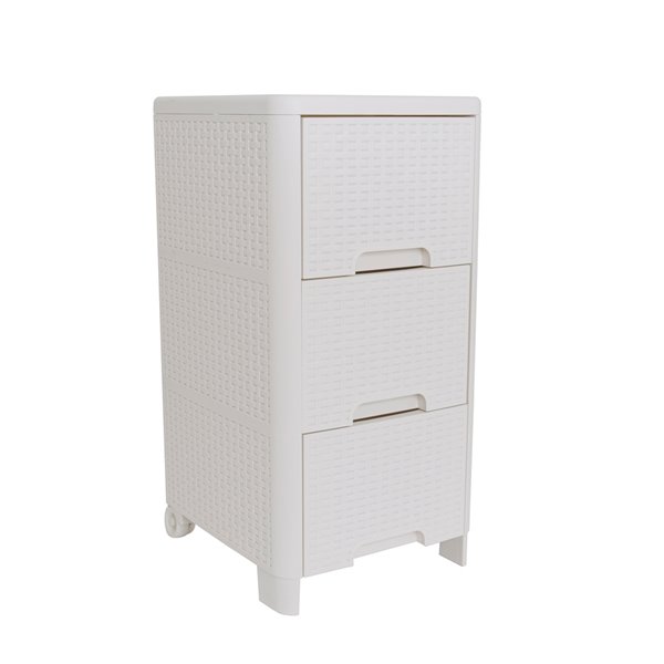 Modern Homes-Rattan Style 3 drawer unit - Ivory - 13-in x 25.5-in 