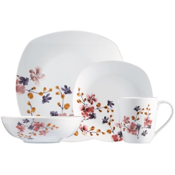 Ensemble de vaisselle en porcelaine de Safdie & Co., motif floral, 16  pièces HK02323