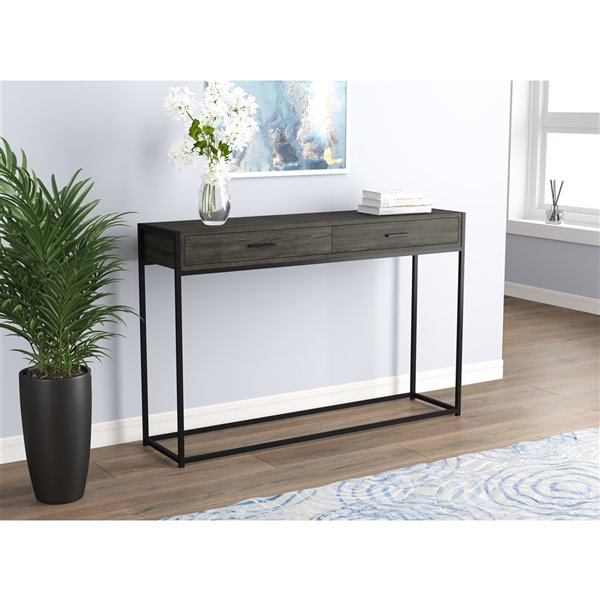 Modern grey console table deals with drawers