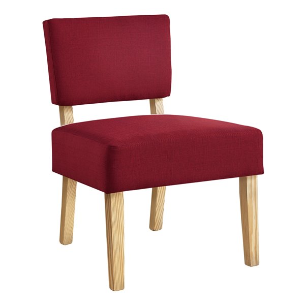 Chaise d'appoint Monarch Specialties en tissu rouge et pattes en bois naturel