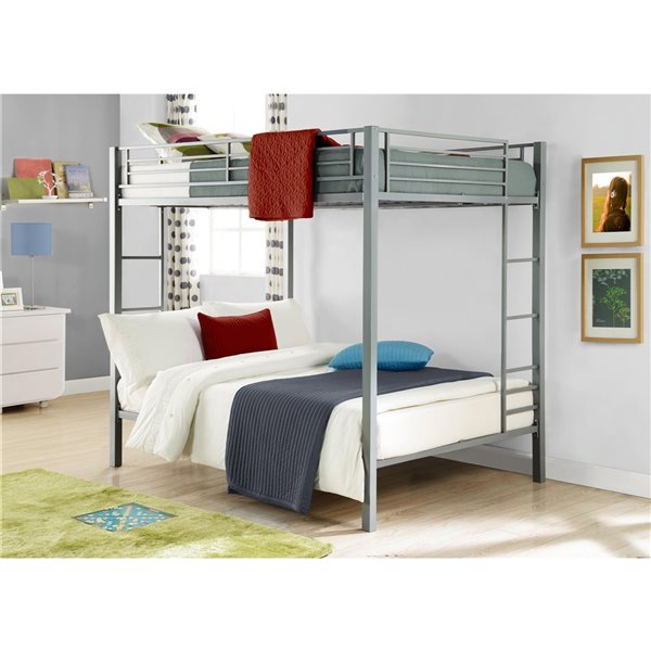 Dorel twin over full silver metal deals bunk bed with set of 2 mattresses