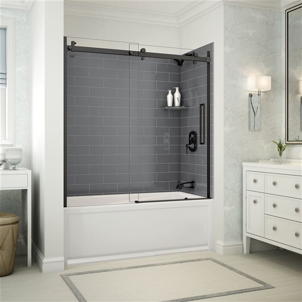 Ensemble de bain-douche Utile par MAAX noir mat et gris foudre de 60 po x 32 po x 81 po avec drain à droite, 5 pièces
