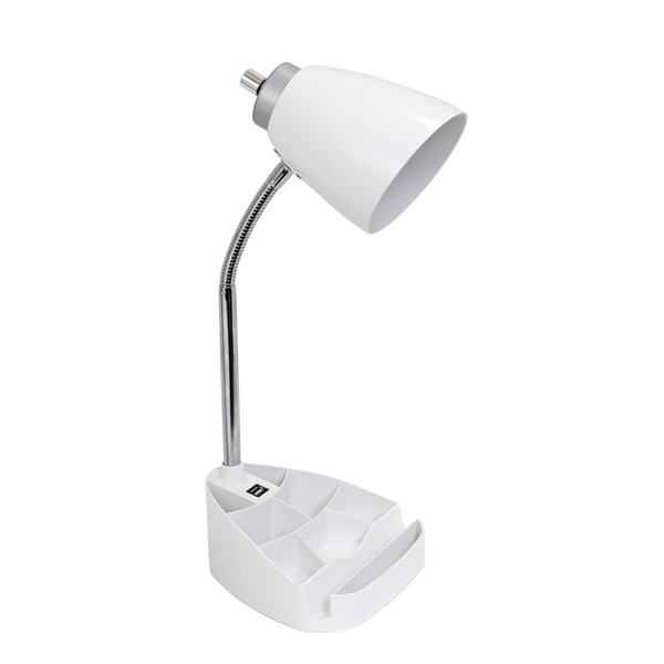 Lampe de bureau LimeLights avec organisateur et port USB, blanche, 18,5 po  LD1056-WHT