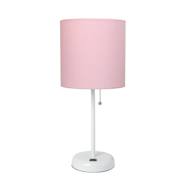 Lampe de table LimeLights avec port de chargement USB et abat-jour en  tissu, blanc et rose, 19,5 po LT2044-POW