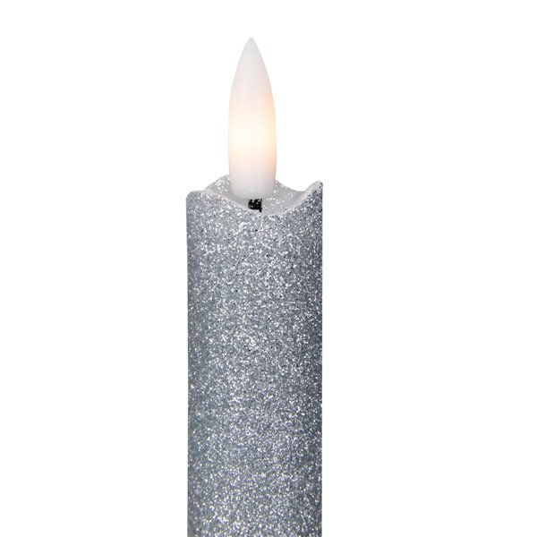 Northlight Glittered Flameless Taper Christmas Candles 12in Silver