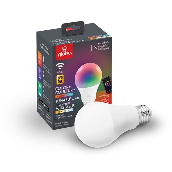 Globe Electric Wi-Fi Smart 60W Equiv, RGB and Tunable White LED Light Bulb, No Hub Required