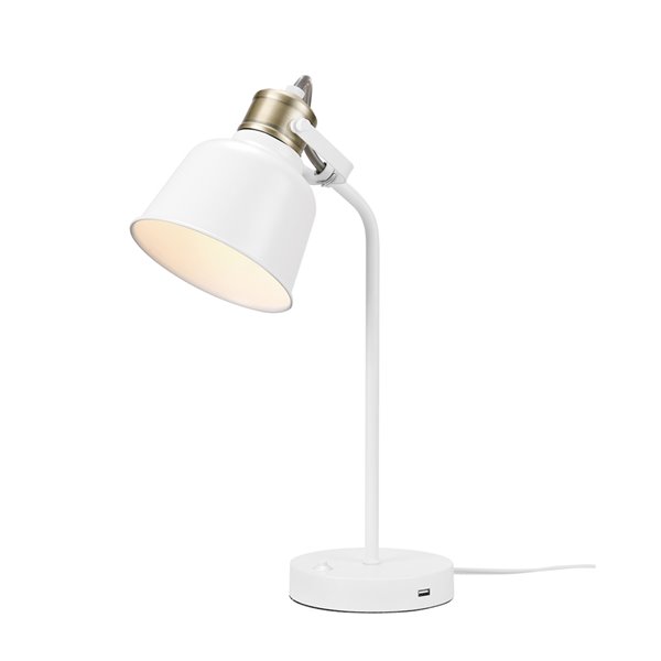 GLOBE ELECTRIC Lampe de bureau de 18 po de collection Dakota en blanc mat  avec port USB 2.1 52902