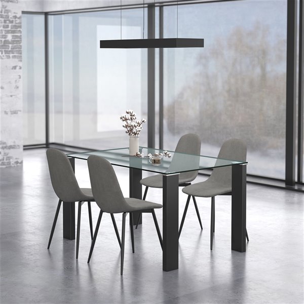 Ens. de salle à manger contemporain avec table en verre de Worldwide Homefurnishings, gris/argent, 5 pièces