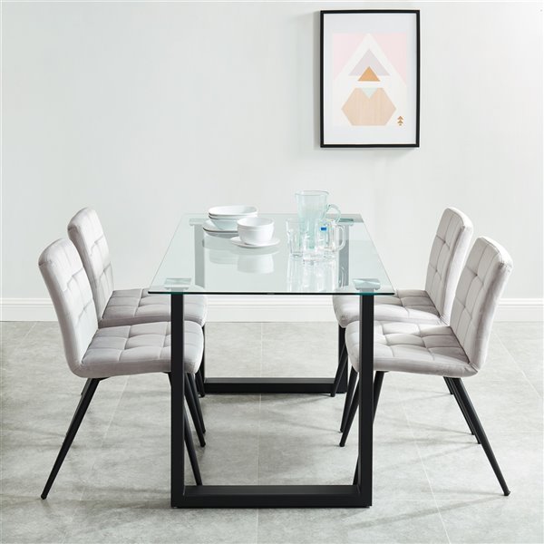 Ensemble de salle à manger contemporain avec table en verre de Worldwide Homefurnishings, gris/argent, 5 pièces