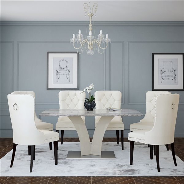 Ens. de salle à manger contemporain avec table grise de Worldwide Homefurnishings, crème/beige/amande, 7 pièces