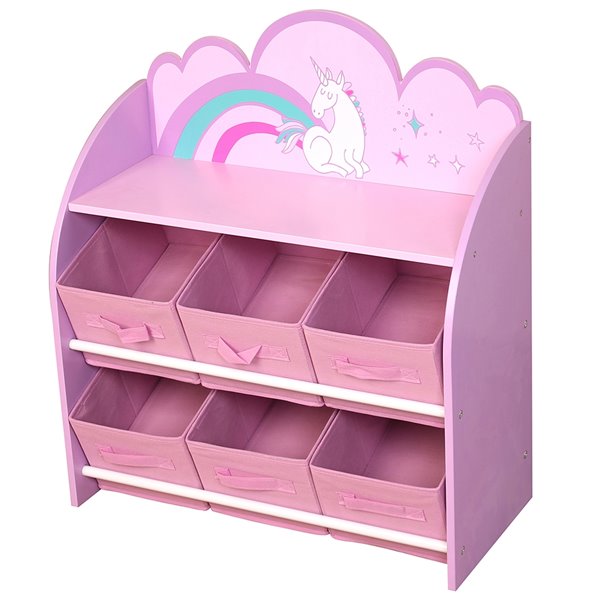 Danawares Unicorn Toy Organizer/Bookshelf with 6 Fabric Bins - 27.5-in x 25-in