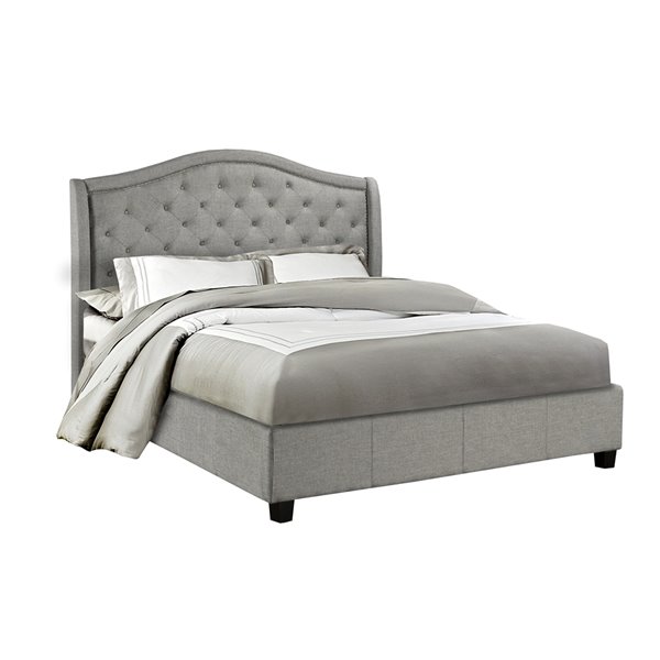 Brassex King Upholstered and Tufted Platform Bed - Grey | Réno-Dépôt