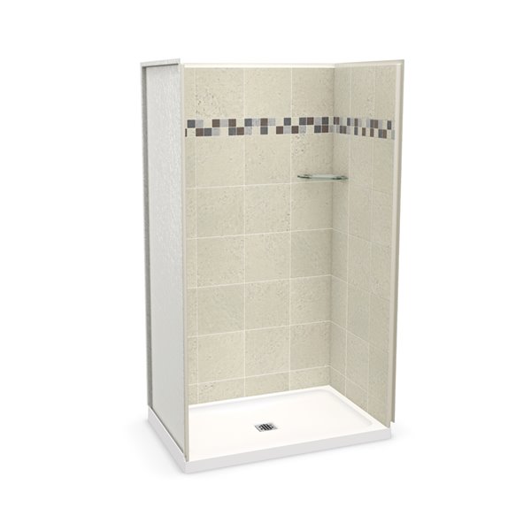 MAAX Utile Alcove Shower Kit with Central Drain 48in x 32in Stone