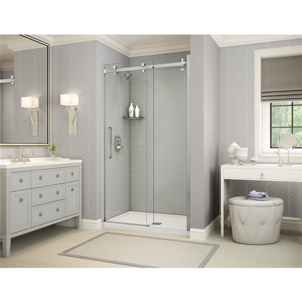 Maax Utile 48 In X 32 In Soft Grey And Chrome Alcove Shower Kit With Centre Drain 5 Piece