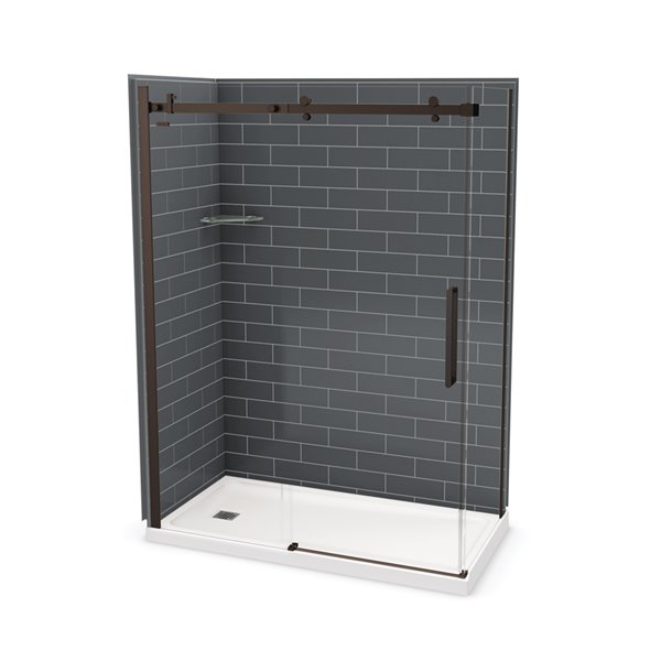 Ensemble de douche ronde 38 x 38 avec porte noir mat, base, murs