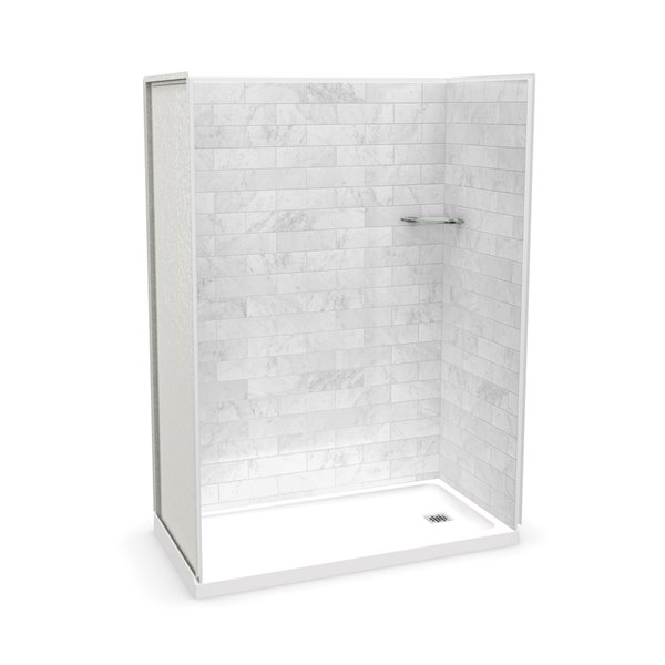 Ensemble de douche en alcôve Utile par MAAX marbre Carrara de 60 po x 32 po avec drain à droite, 4 pièces