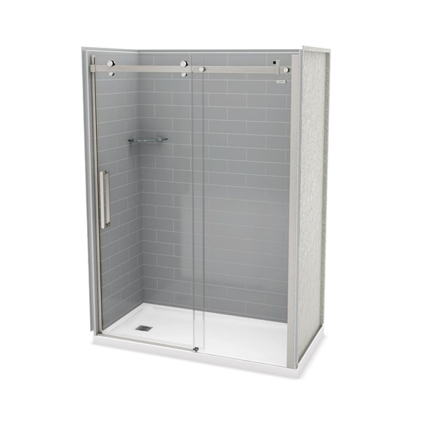 MAAX Utile 60-in x 32-in Ash Grey and Brushed Nickel Alcove Shower Kit with Left Drain - 5-Piece