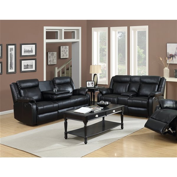 HomeTrend Duncan Traditional Faux Leather Living Room Set - Black - 2 ...