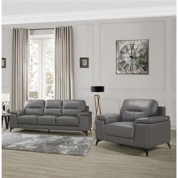 HomeTrend Dawson Contemporary Genuine Leather Living Room Set - Dark