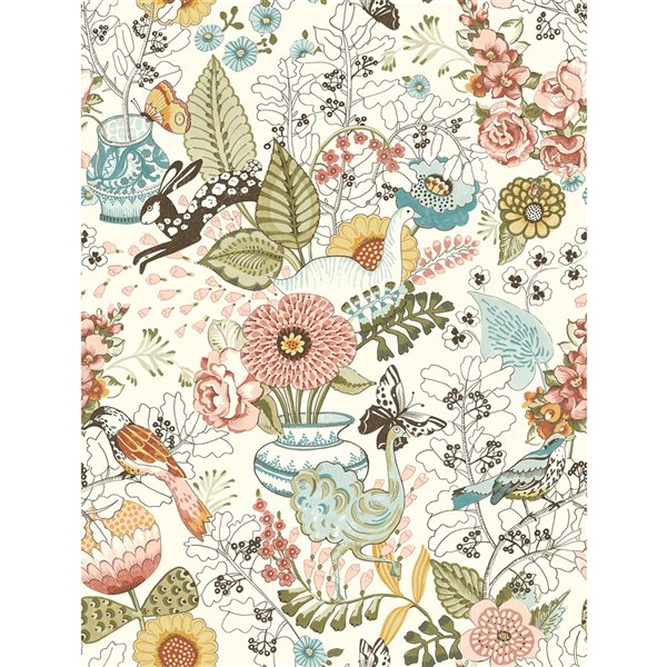 A Street Prints Folklore Unpasted Nonwoven Wallpaper 56.4 sq. ft. Soft Pink and Green