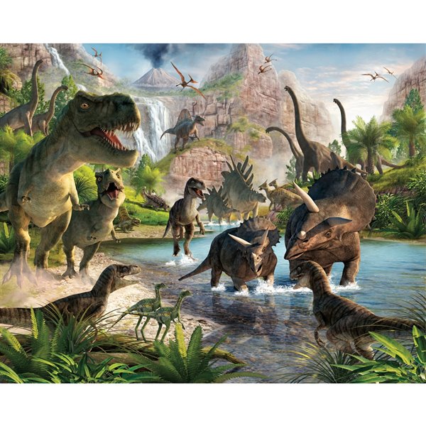 Peinture murale vallée des dinosaures Walltastic, non encollée, 96 po x 120 po