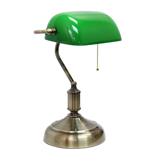 Lampe de bureau style banquier avec abat-jour en verre Simple Designs,  14,75 po, verte LT3216-GRN