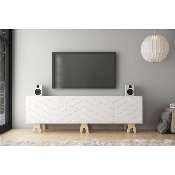 Nexera 119272 Runway TV Stand - 72-inch - White and Birch Plywood