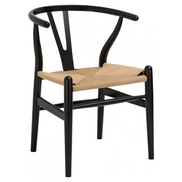 Chaise pour salle à manger réplique de Hans Wegner Wishbone par Nicer Interior, noir/beige