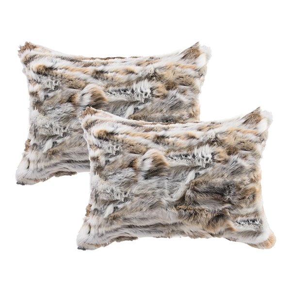 Natural Brown Pieced Rabbit Fur Pillow