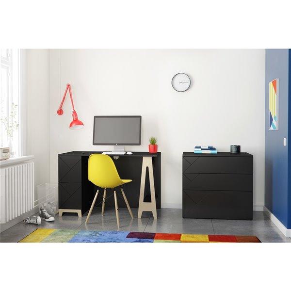 Nexera Atypik 2-Piece Contemporary Plywood Home Office Set - Black
