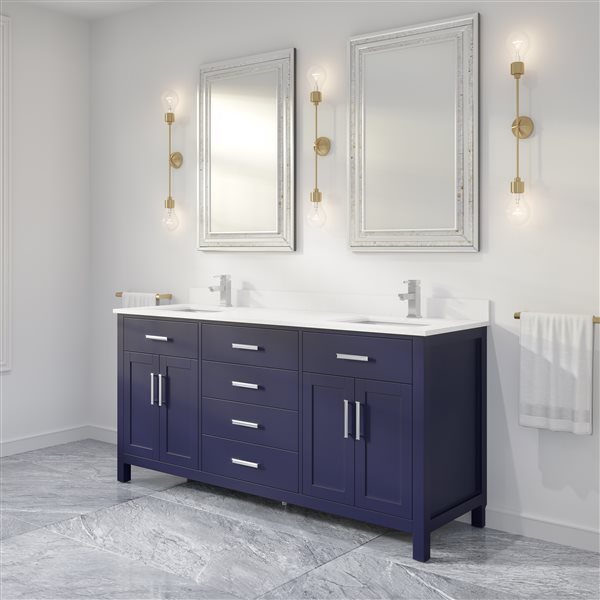 Meuble-lavabo double Kate par Spa Bathe 72 po gris comptoir en pierre  d'ingénierie blanche KA72FG