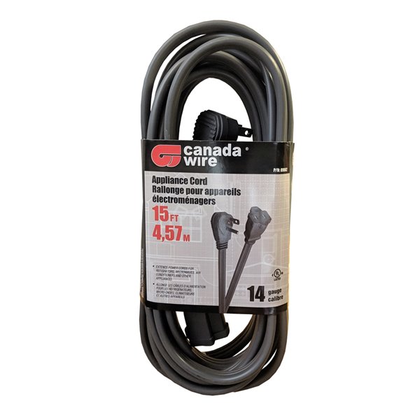 Rallonge électrique d'intérieur de Canada Wire, calibre moyen, SPT3, 3 fiches/1 prise, 15 pi, gris