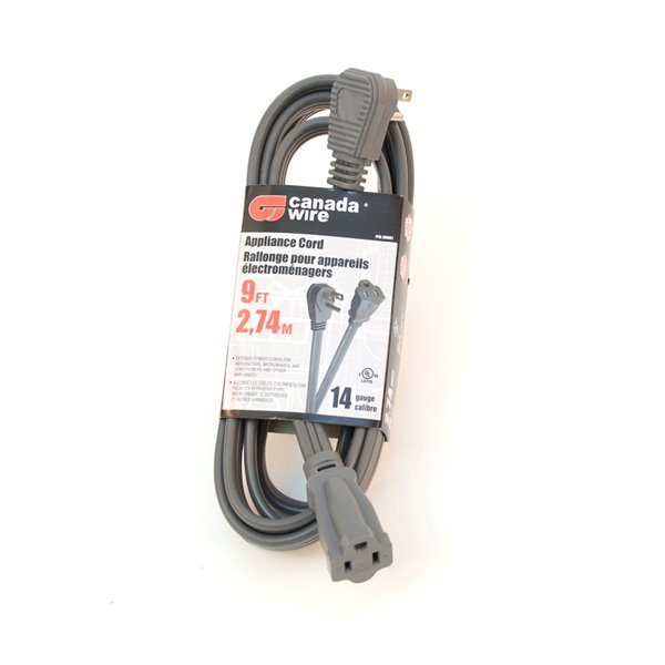 Rallonge électrique d'intérieur de Canada Wire, calibre moyen, SPT3, 3 fiches/1 prise, 9 pi, gris