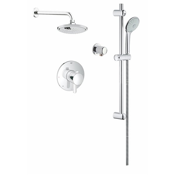 Ensemble de douche à main sur barre à glissière Universal d'Essential Style  chrome avec valve thermostatique 2 voies KIT-UNI140TSCP