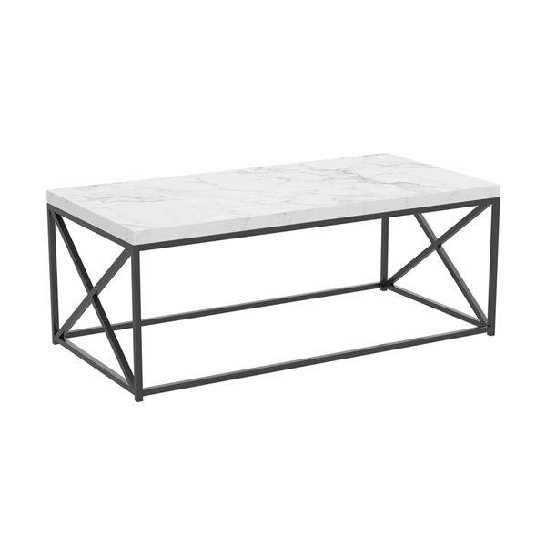 Safdie Co Crossed Legs Metal Frame And Marble Finish Top Coffee Table Black Reno Depot