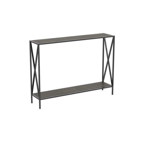 Table console moderne avec plateau en bois et armature de métal de Safdie & Co., 1 tablette basse, gris foncé/noir