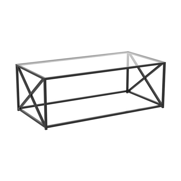 Table basse à armature de métal croisé et plateau en verre de Safdie & Co., noir