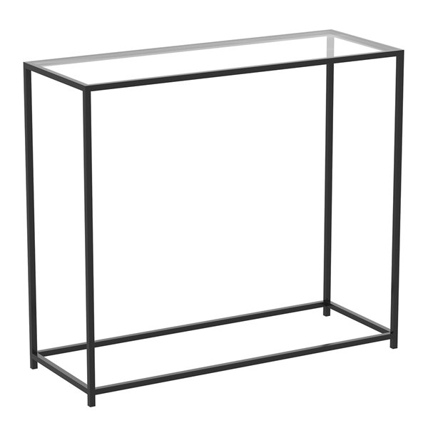 Table console moderne avec plateau de verre et armature en métal de Safdie & Co., noir