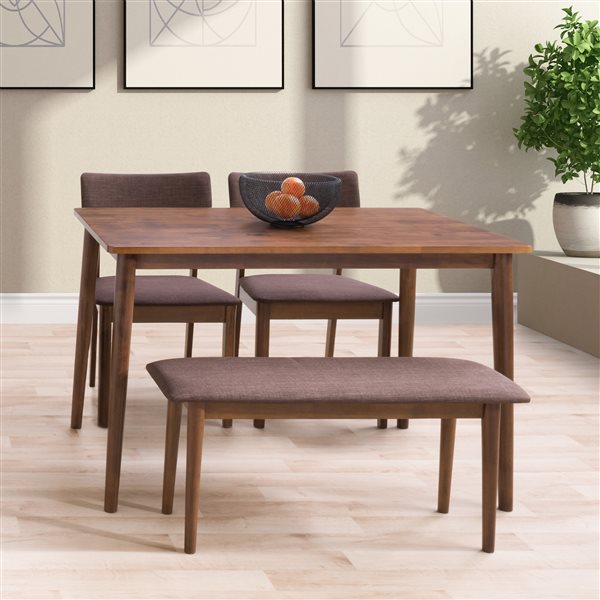 Ensemble de salle à manger Branson de CorLiving avec table rectangulaire, 2 chaises et 1 banc, 27 po x 45 po, noix chaude/br