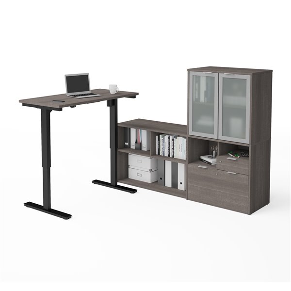 Bestar i3 Plus Modern LShaped Standing Desk and Hutch with Frosted