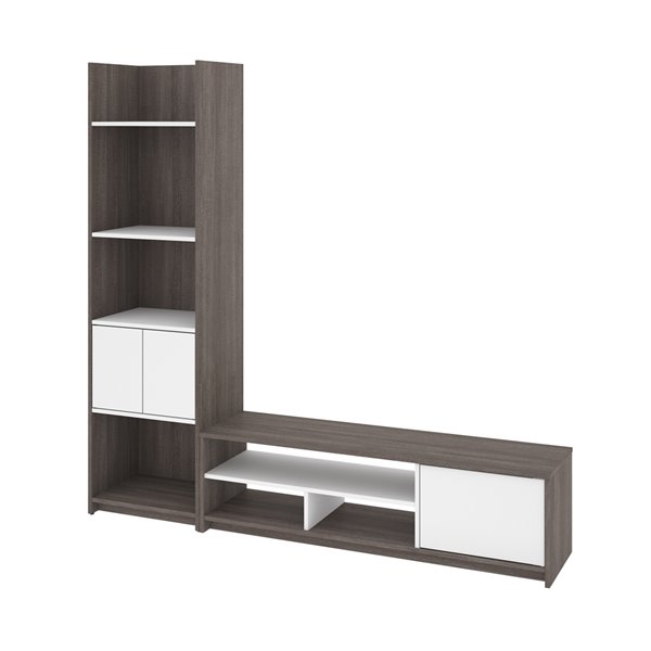 Bestar Small Space TV Stand with Shelving Unit - Bark Grey/White