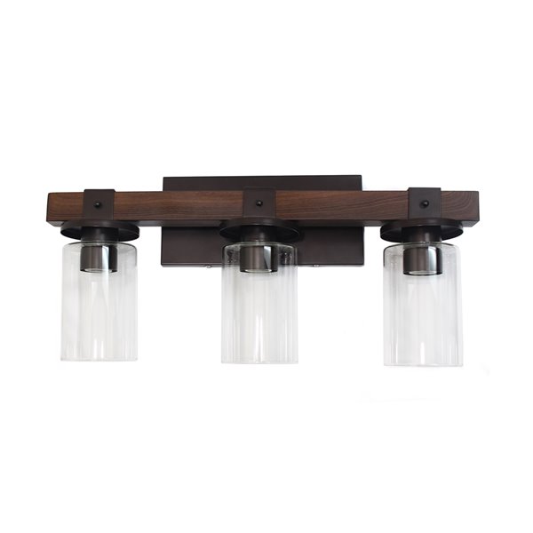 Lampe de meuble-lavabo lanterne de salle de bain à 3 lampes en bois  restauré de Elegant Designs, brun VT1009-BWN