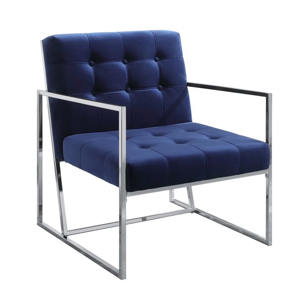 Chaise d'appoint moderne en velours Delia de HomeTrend, bleu marin