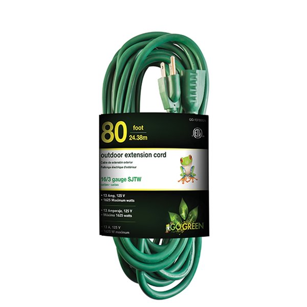GoGreen Power 80-ft 16-AWG 3-Conductor 3-Prong Outdoor SJTW Medium Duty General Extension Cord - Green