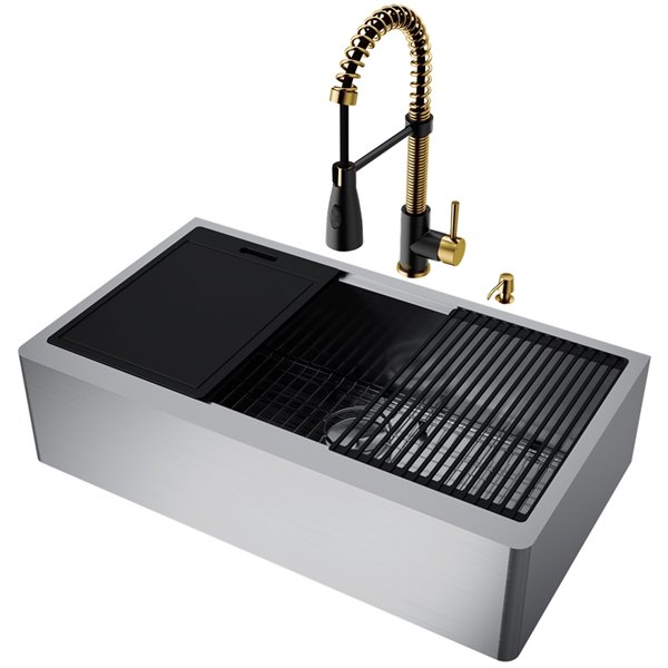 VIGO Oxford Single Bowl Undermount Apron Front/Farmhouse All-in-One Kit Kitchen Sink, 41-in x 13-in, Stainless Steel