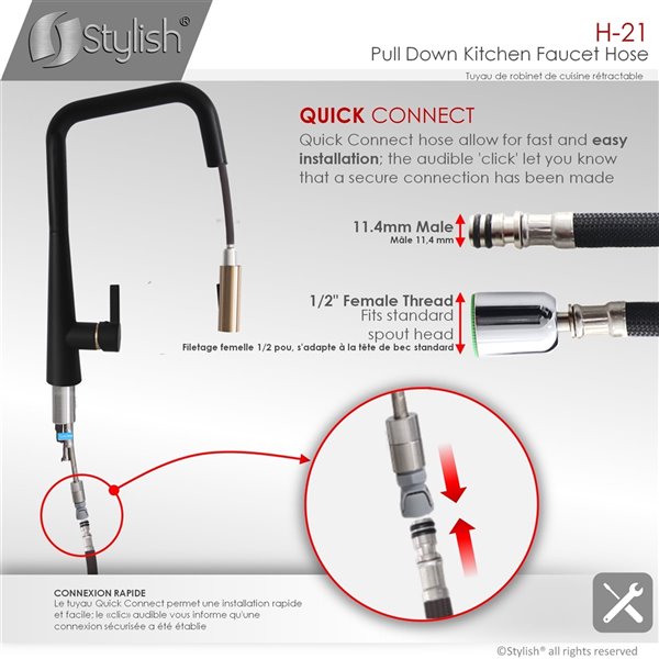 Stylish Nylon Pull Down Kitchen Faucet Hose 61in Black H21 Réno