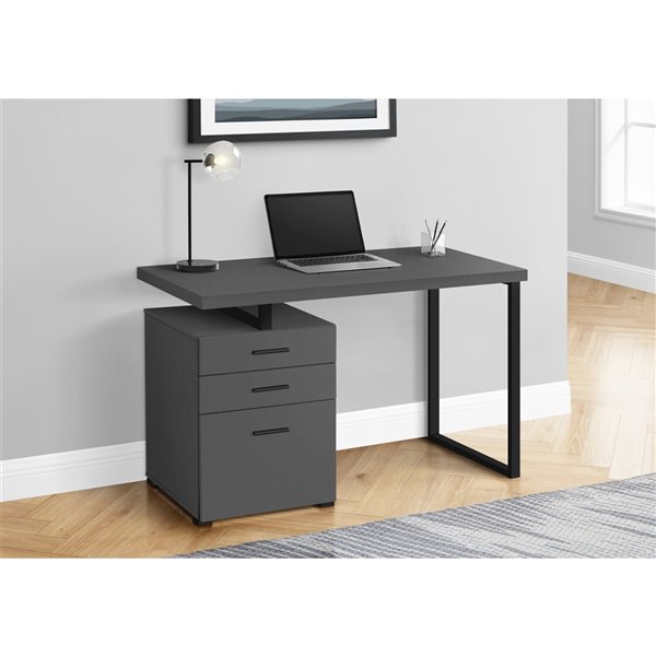 Homcom - Caisson de bureau rangement bureau sur roulettes 3 tiroirs  verrouillables 2 clés fournies panneaux gris blanc