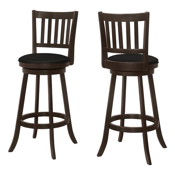 Monarch Specialties Upholstered Swivel Bar Stool, Espresso/Black, 2 ...