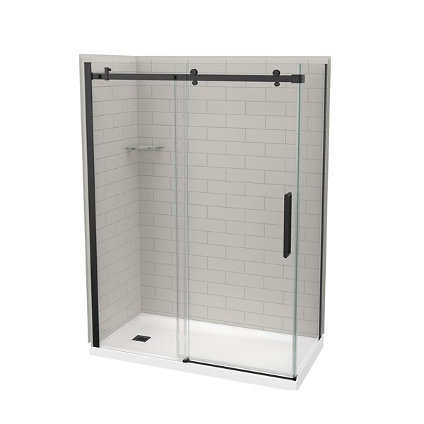 MAAX Utile 83-in x 32-in x 60-in Soft Grey and Matte Black Corner Shower Kit with Left Drain 5-Piece