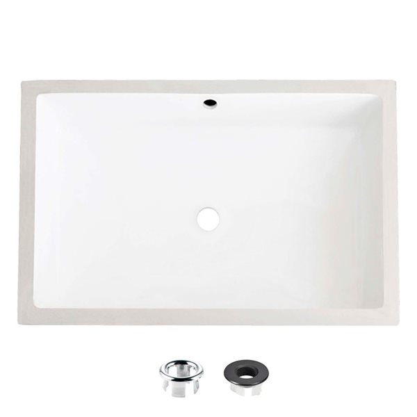 Lavabo de salle de bain rectangulaire sous-comptoir en porcelaine blanche avec drain trop-plein de Stylish (24 po x 16 po)